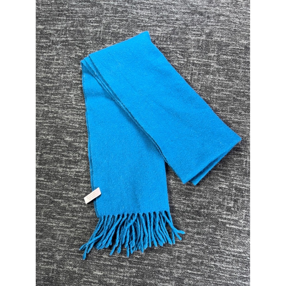 Enzo Mantovani Blue Wool Cashmere Fringe Scarf RN 106630 Solid Turquoise